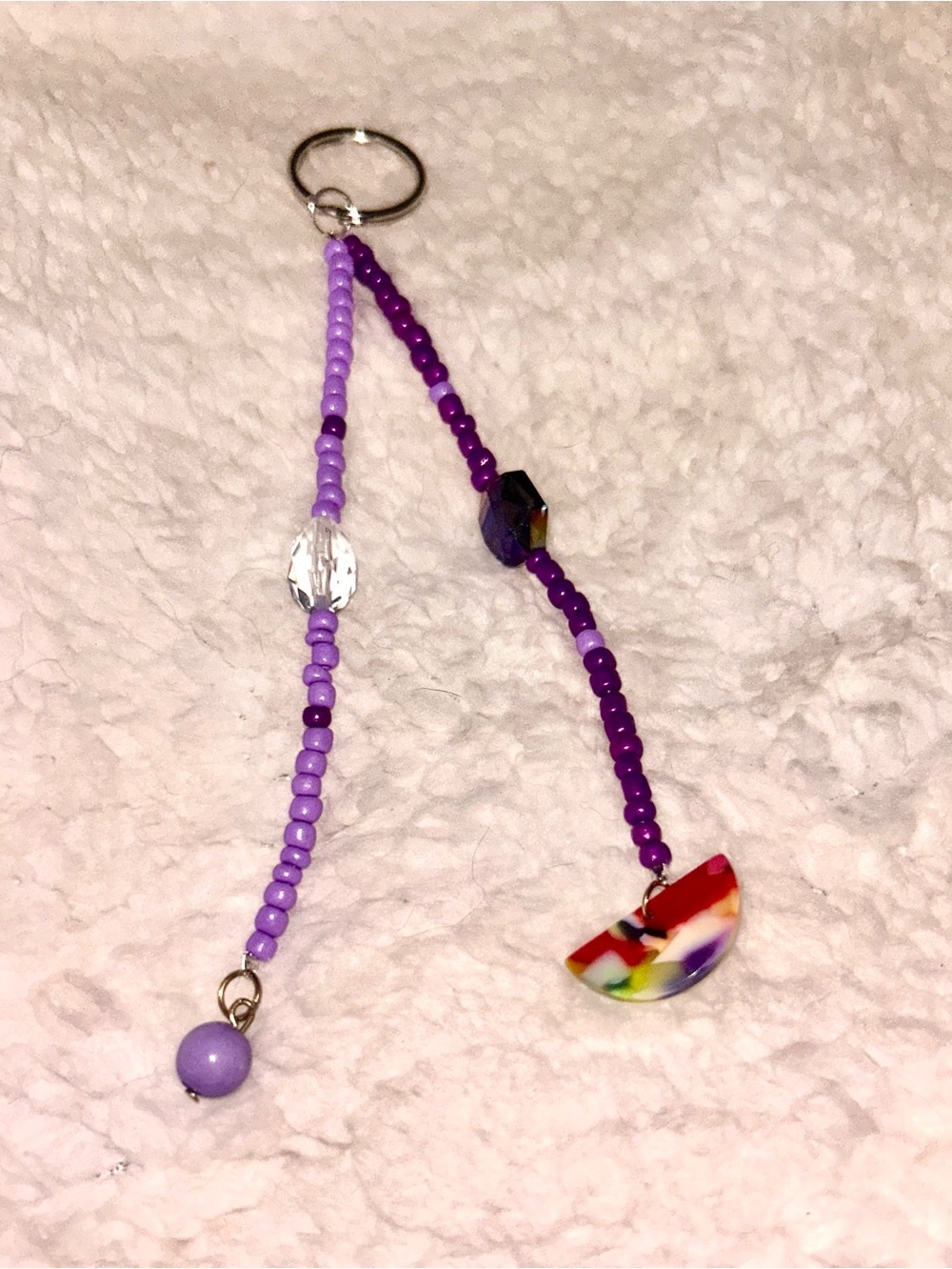 Beaded Purple Keychain Charm with Multicolor Accent